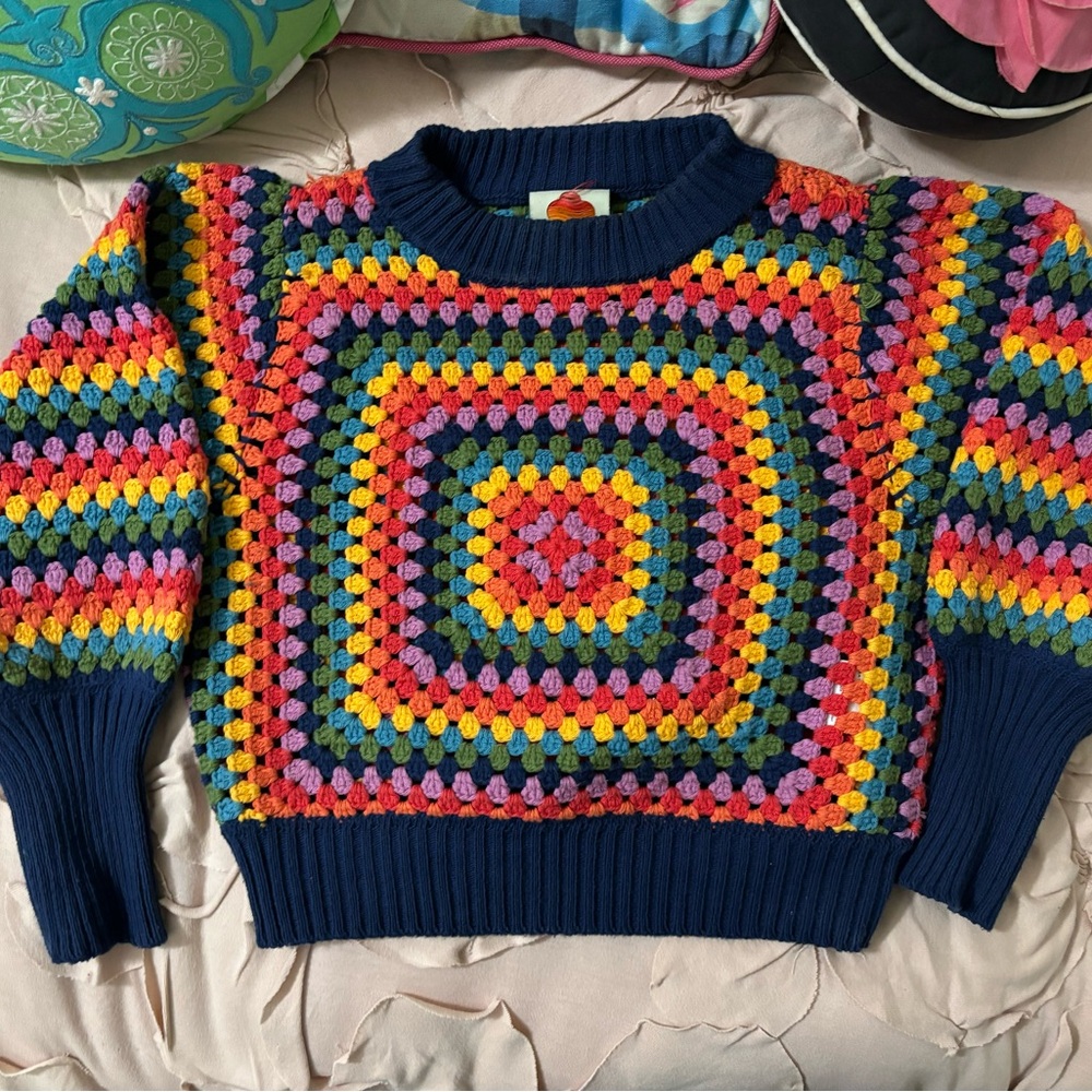 **SOLD** Farm Rio Crochet Granny Square Sweater